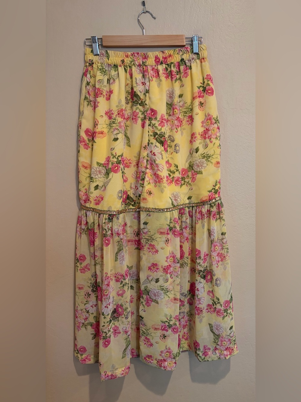Sunshine Yellow Pantaloons w/ Pink and White Flowers, Partial Sheer Bottom